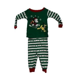 Disney Mickey Mouse Christmas PJ Set has Mickey on Sled &‎ Pluto Infant:baby 24m
